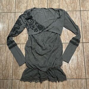Angels Never Die Gray Lace Layered Long Sleeve Women’s Dress